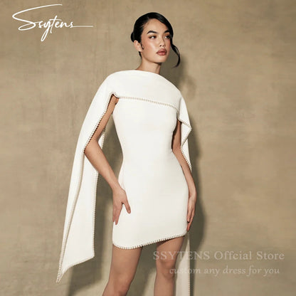 SSYTENS Elegant Solid Shawl Mini Wedding Dresses for Women Pearls Chic A-line 2027 Lady Mini Bride Party  Dresses Bridal Gown