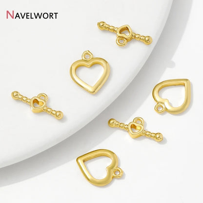14K Gold Plated Brass Heart OT Clasps Toggle Clasps Hooks Connector,For Bracelet Necklace Making Accessories,Jewelry Materials