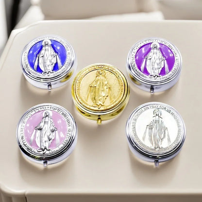 Retro Religious Jewelry Box Round Zinc Alloy Saint Benedict Jewelry Box Elegant Jewelry Storage Box Travel Storage