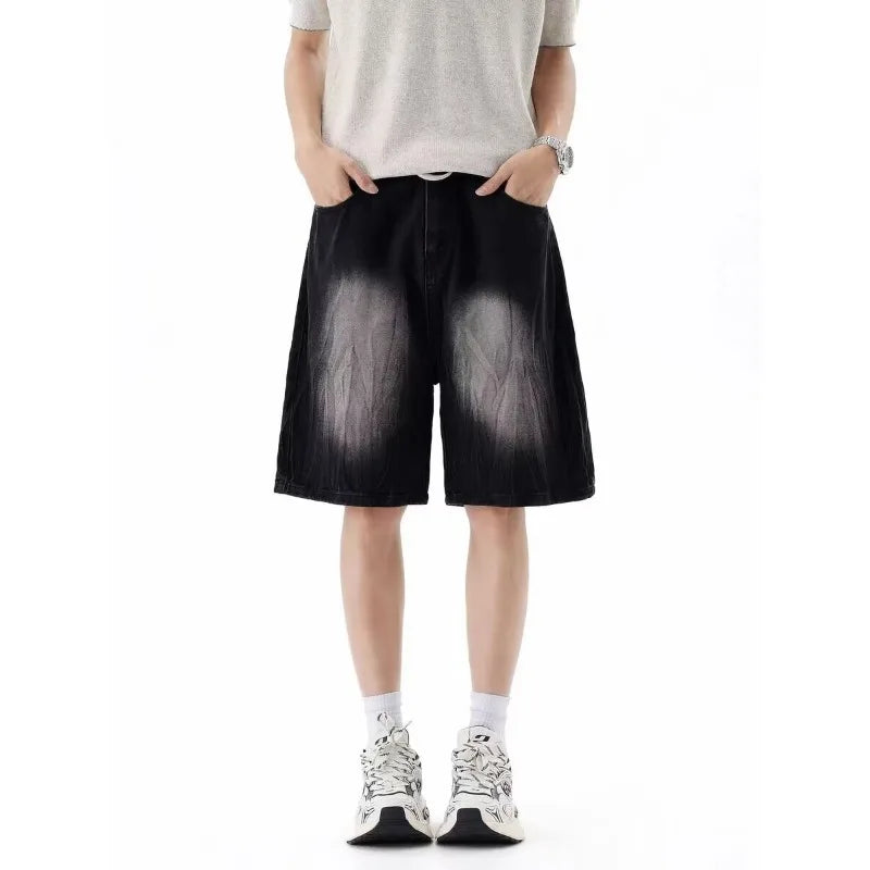 Mens Denim Shorts Jorts Wide Leg Baggy Loose Fit Retro Vintage Summer Casual Straight Comfy Five