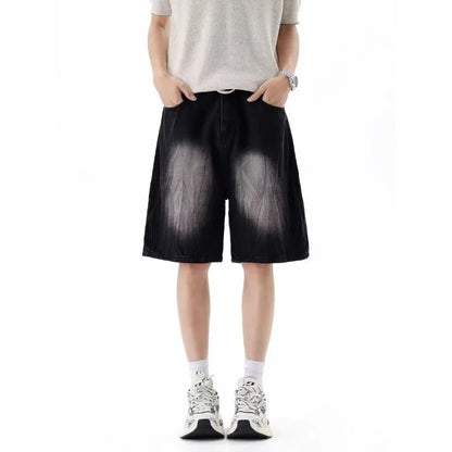 Mens Denim Shorts Jorts Wide Leg Baggy Loose Fit Retro Vintage Summer Casual Straight Comfy Five