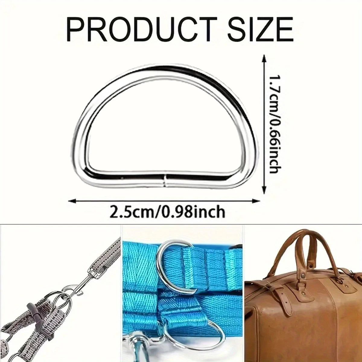 30/60/100Pcs D-ring buckle stainless steel semi-circular D-ring adjustable hardware bag belt process DIY accessories