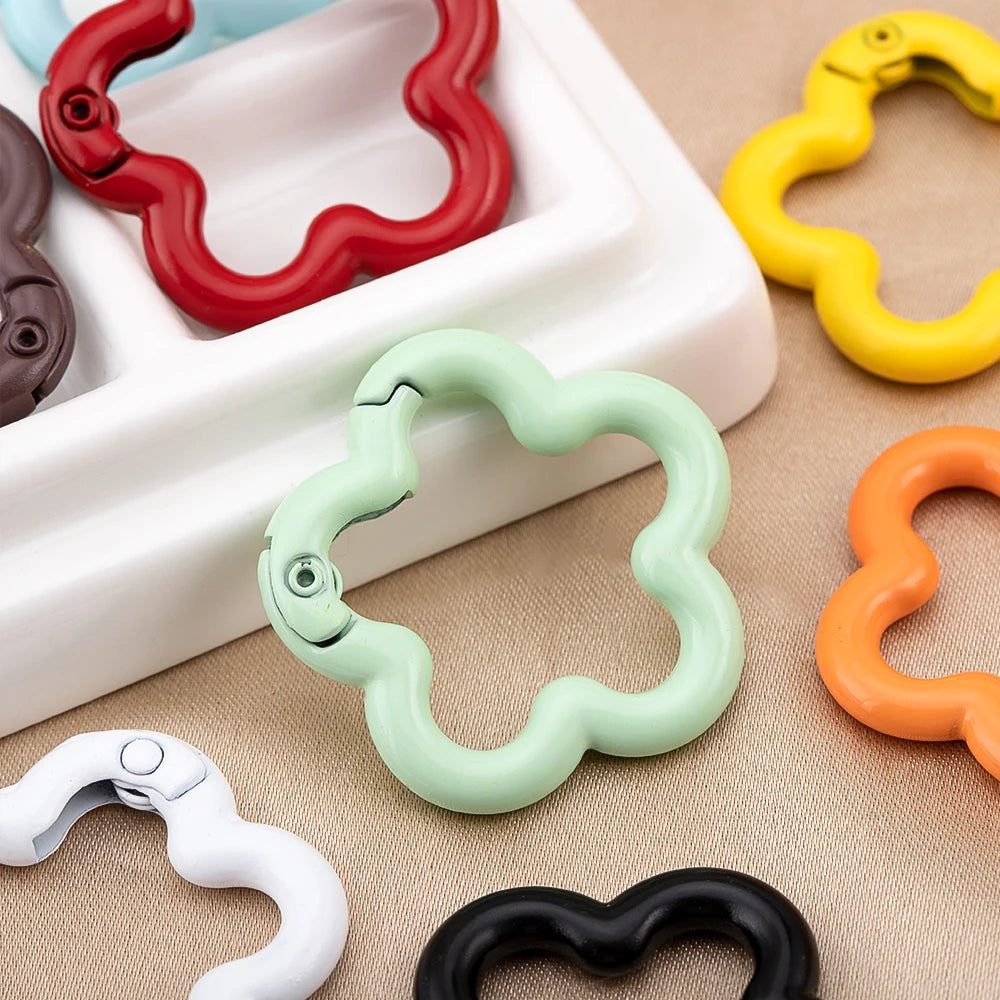 5/10pcs Colorful Flower-shaped Alloy Carabiner Rings Keychain Clip Spring Hook Hanging Buckle For DIY Jewelry Making Accessories