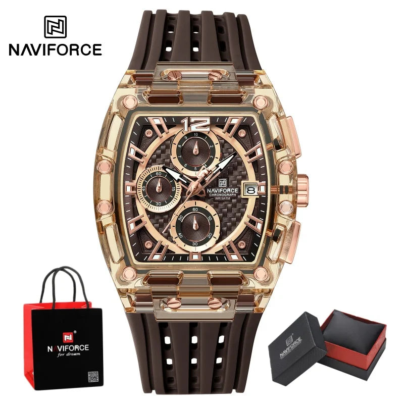 NAVIFORCE Man's Watch 5ATM Waterproof Quartz Chronograph Silicone Strap Stylish Students Sports Male Luxury Wristwatch Gifts Box