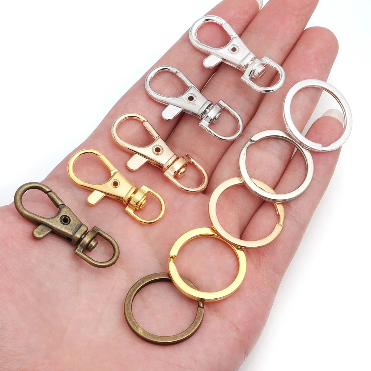 10Sets Alloy Swivel Lobster Clasp Hooks With Split Key Ring Snap Hooks For DIY Keychain Bag Hang Doll Jewelry Making Accessories