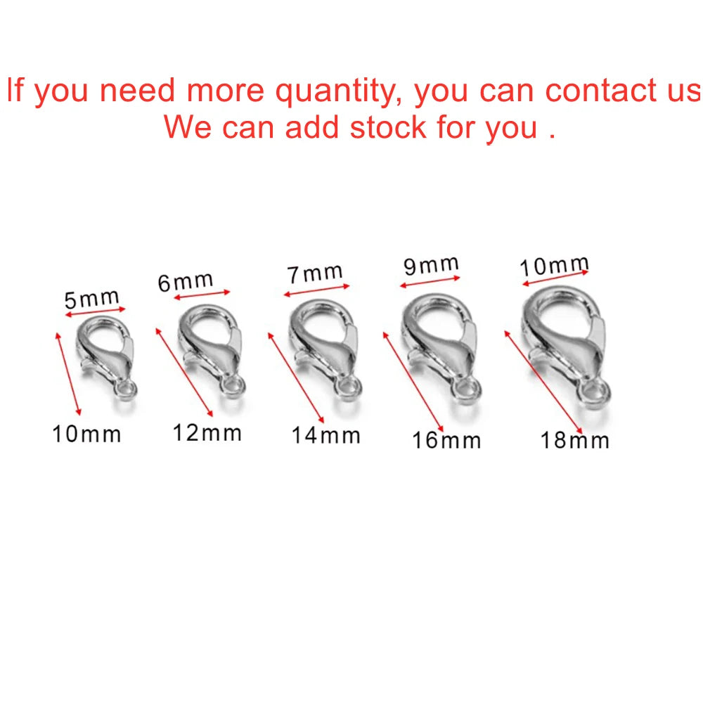10pcs Multiple Size Lobster Clasps Bracelets Connector Necklace Hooks Findings for DIY Chains Jewelry Making Supplies Wholesale