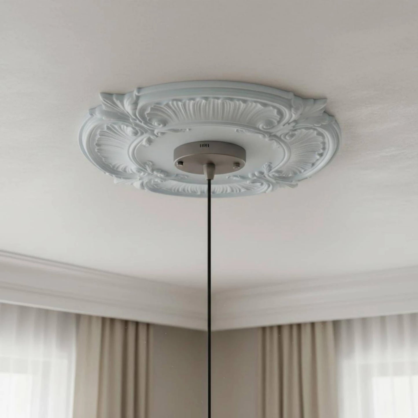 Round PU Ceiling Medallion Scroll Decorative Ceiling Medallion Light Plate Lightweight Trim Collar Easy to Install
