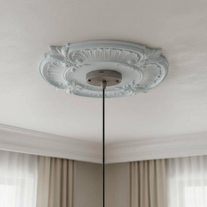 Round PU Ceiling Medallion Scroll Decorative Ceiling Medallion Light Plate Lightweight Trim Collar Easy to Install