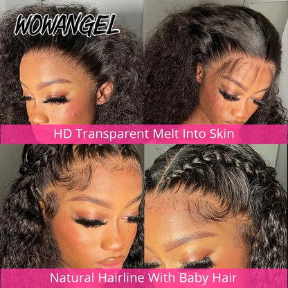 WOWANGEL Bye Bye Knots Water Wave Wigs With Drawstring 7x6 HD Lace Closure Wig 100% Human Hair Pre Plucked Curly Glueless Wigs