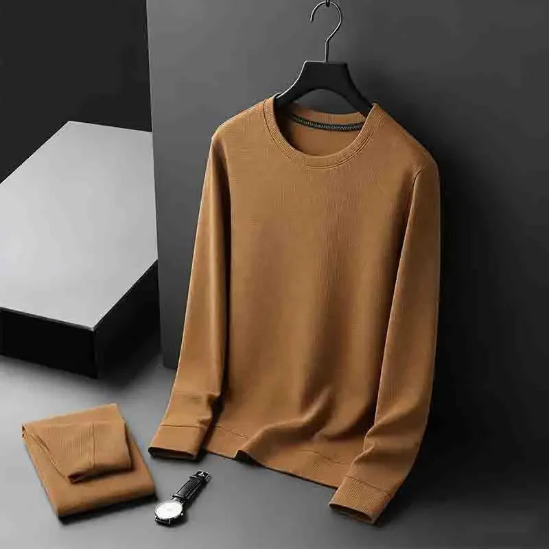 Men's Casual Crew Neck Knitwear Lightweight Long Sleeve Solid Color Pullover for All Seasons