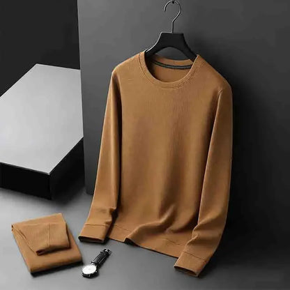 Men's Casual Crew Neck Knitwear Lightweight Long Sleeve Solid Color Pullover for All Seasons