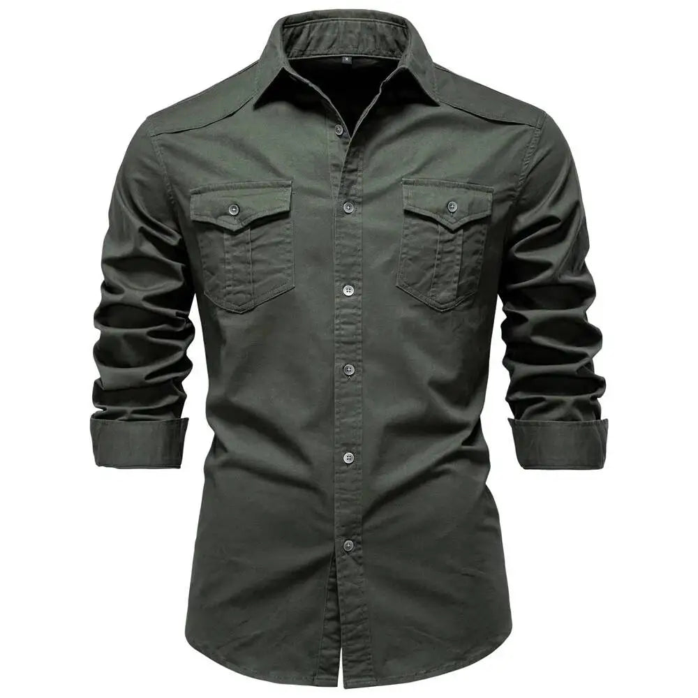 AIOPESON 2026 Business Cotton Pocket Shirt Long Sleeve Quality For Casual Slim Fit Solid Color Men Shirts