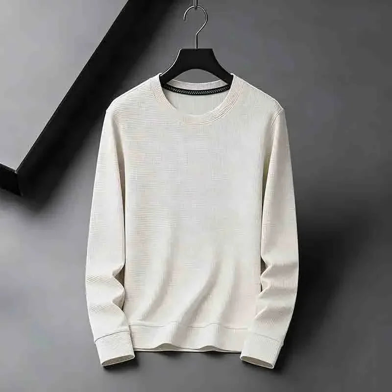 2026 New Arrival Men's Basic Solid Crew Neck Sweater Breathable Long Sleeve Knit Pullover