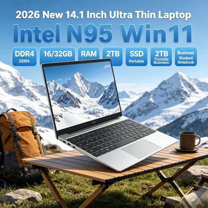 2026 New 14.1 Inch Ultra Thin Laptop Intel N95 Win11 DDR4 16/32GB RAM 2TB SSD Portable Business Student Notebook