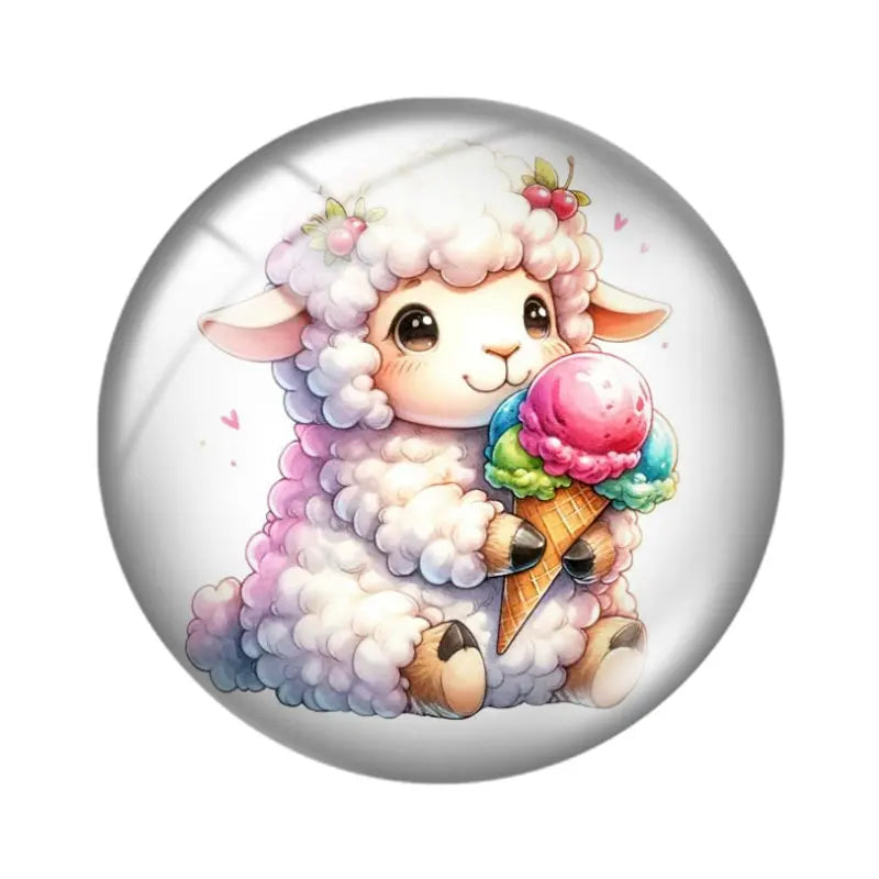 Watercolor Cute Sheep 10pcs mix18mm/20mm/25mm Round photo glass cabochon demo flat back Making findings