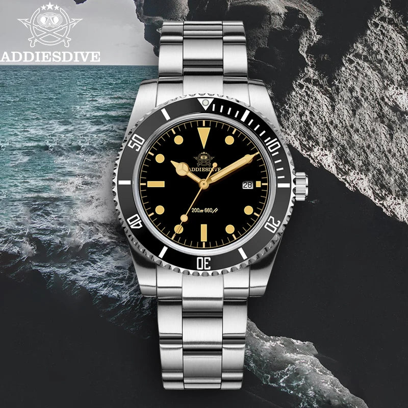 ADDIESDIVE 39mm Hot Watch For Men Display Calendar C3 Green Luminous 20Bar Waterproof Quartz Dive Watch
