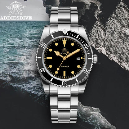 ADDIESDIVE 39mm Hot Watch For Men Display Calendar C3 Green Luminous 20Bar Waterproof Quartz Dive Watch