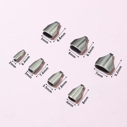 100pcs Stainless Steel 2-7mm Flat Cords Crimp End Beads Caps Clip Tip Fold for DIY Snake Chain Necklace Jewelry Making Findings