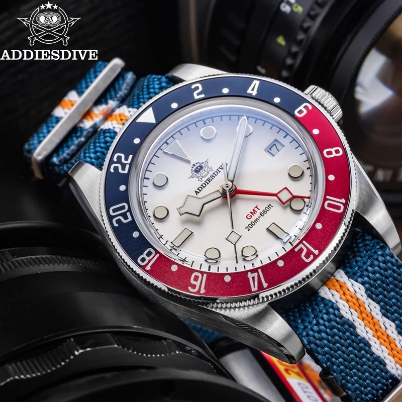 ADDIESDIVE TOP Men's Watches 20Bar Diving BGW9 Super Luminous AD2044 Swiss Ronda 515-24H GMT Watch Quartz Watch