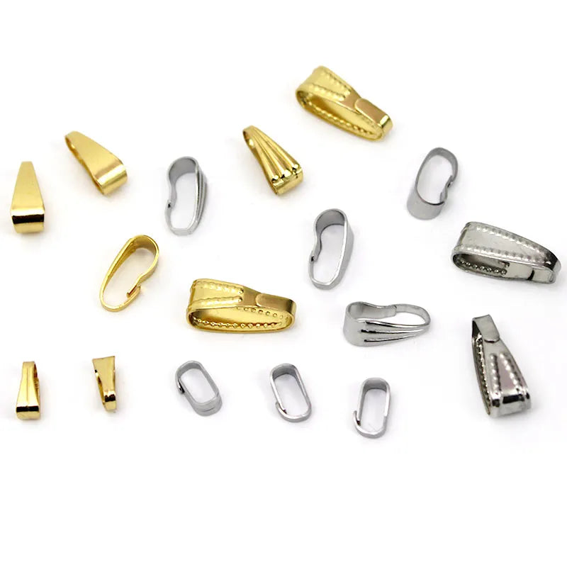 50Pcs Stainless Steel Pendant Clips Pinch Bail Clasp Connectors Necklace Hooks For Jewelry Making Findings Accessories Supplies