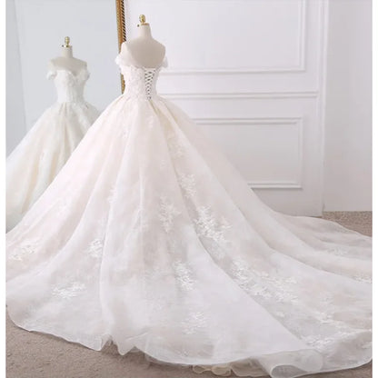 Custom 2026 Woman Elegant Off Shoulder Ball Gown Wedding Dress Luxury 3D Flower Lace Bridal Gown  Plus Size Vestido De Novia