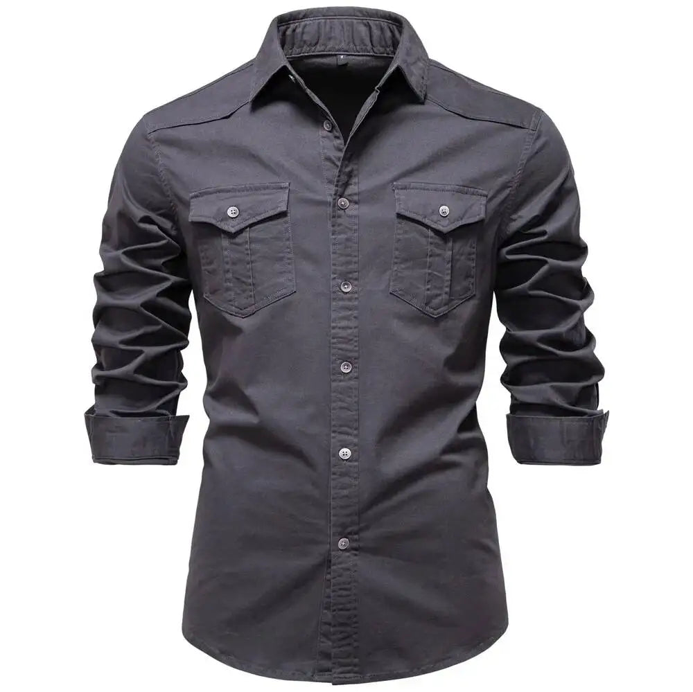 AIOPESON 2026 Business Cotton Pocket Shirt Long Sleeve Quality For Casual Slim Fit Solid Color Men Shirts