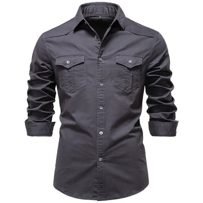 AIOPESON 2026 Business Cotton Pocket Shirt Long Sleeve Quality For Casual Slim Fit Solid Color Men Shirts