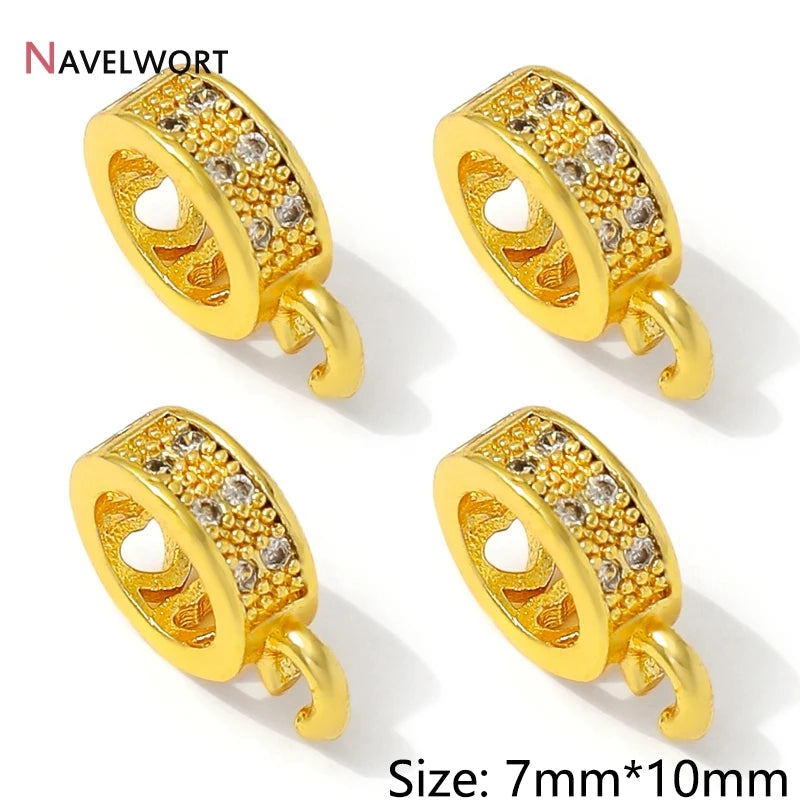14K Gold Plated Inlaid Zircon Round Pendant Pinch Bail, Pendant Bail Connector For Necklace Making Accessories,Jewelry Materials