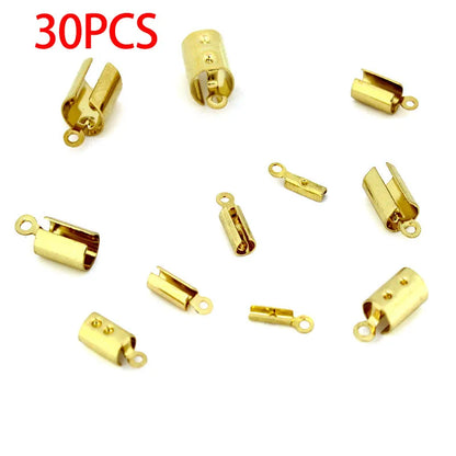 30-50pcs Stainless Steel Crimp End Clasps Fastener Connectors Cord Rope Clips for Necklace Bracelet Jewelry Making DIY Supplies