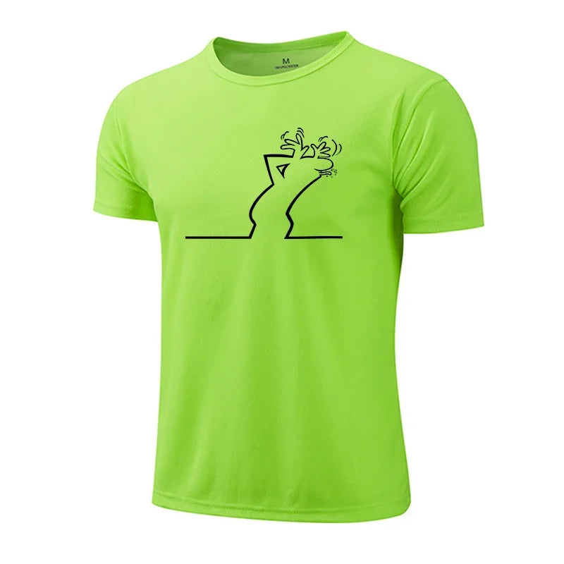 Men T-shirt Print Casual Exercise Short Sleeve Outdoor Sports Jogging Cycling Clothing Quick-Drying Mesh Tees Summer Sportswear