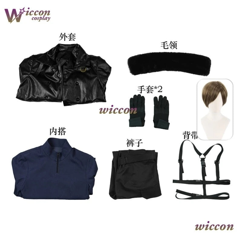 Kosplay Requiem Resident Cos Evil Leon·S·kennedy Cosplay Leon Cosplay Costume Pu Coat Full Set Party Uniform Hallowen Play Role