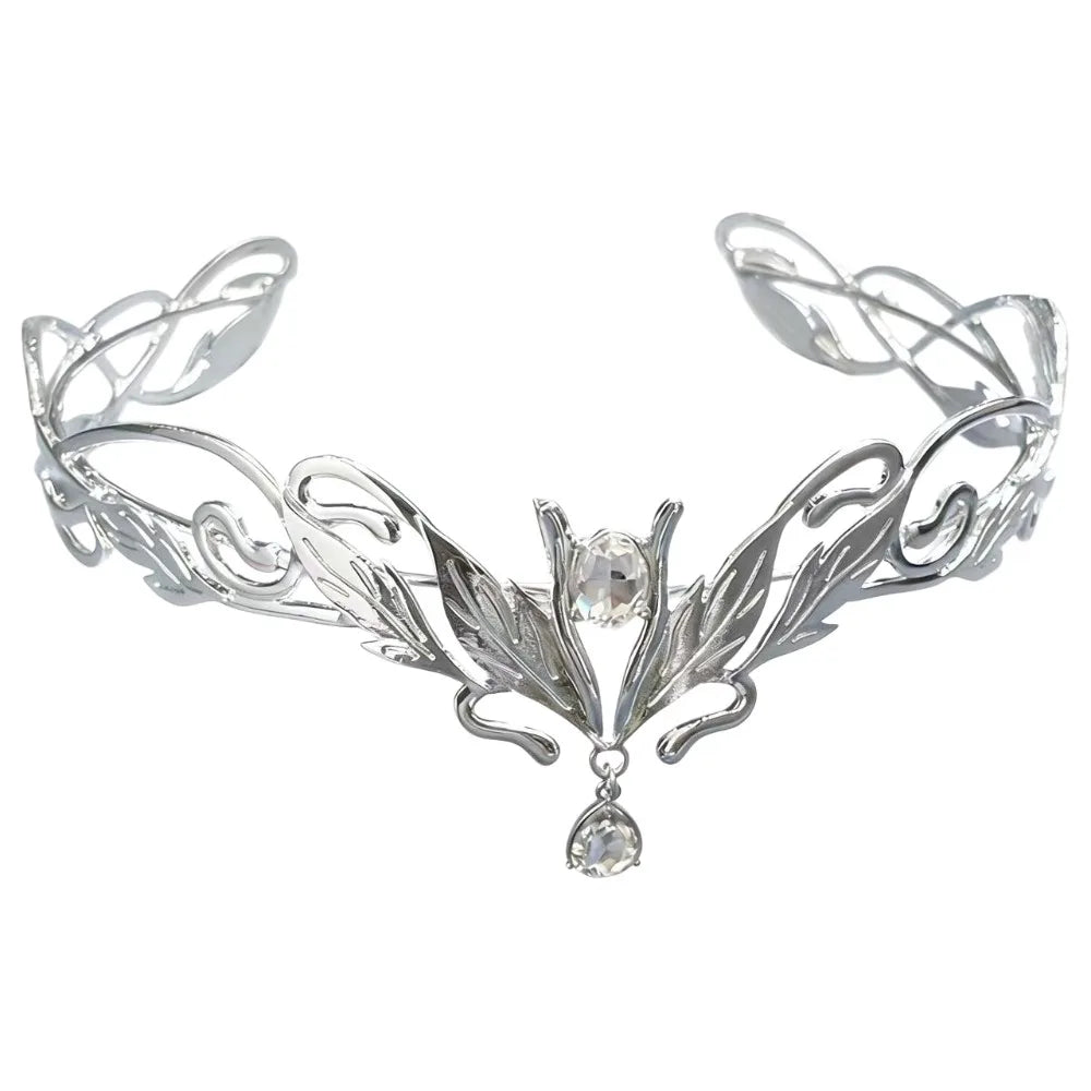 Vintage King Round Elves Crown Elegant Baroque Princess Diadems Leaf Leaves Forehead Alloy Rhinestone Headdress Wedding Ceremony