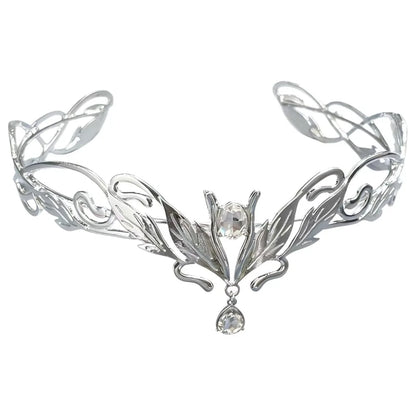 Vintage King Round Elves Crown Elegant Baroque Princess Diadems Leaf Leaves Forehead Alloy Rhinestone Headdress Wedding Ceremony