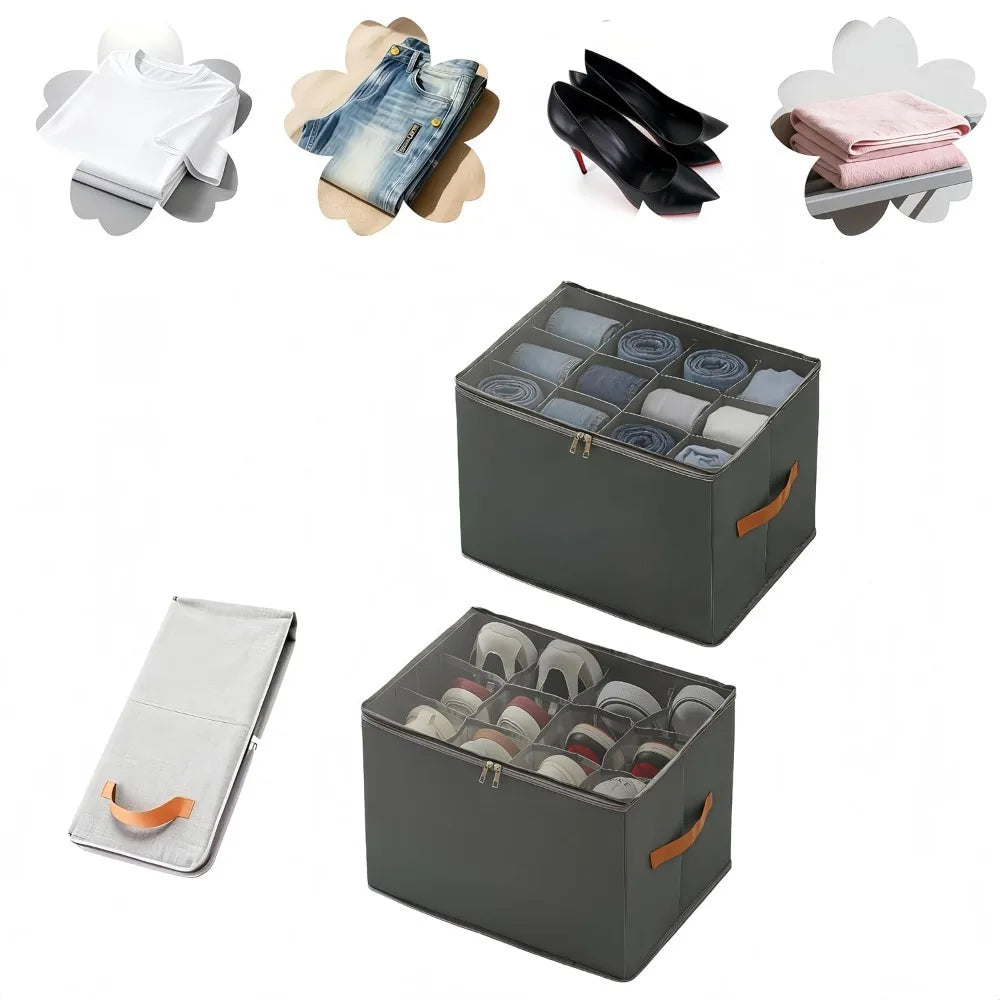 Shoe Storage Box Organizer 600D Oxford Cloth Foldable Clear Cover Zipper Under Bed Closet Wardrobe Dustproof Compartment Holders