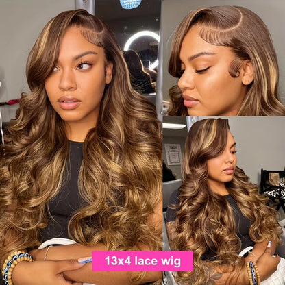 Highlight Body Wave 13x6 HD Omber Lace Front Human Hair Pre Plucked Wig 1B/30 Black Brown Colored Hair 13x4 HD Lace Frontal Wigs