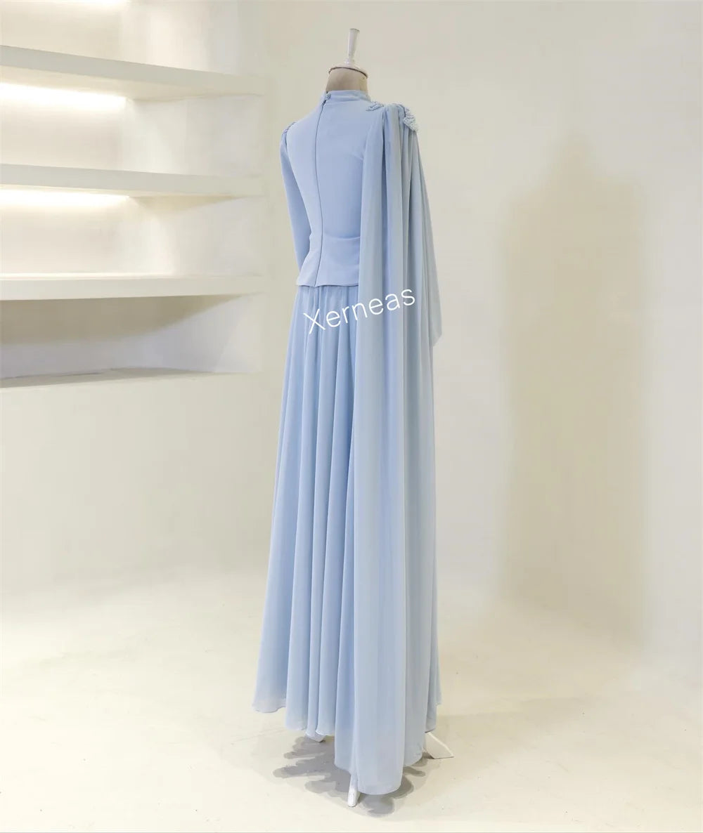 Customized  Applique Pattern Pleat High Collar A-line Long Dresses Bespoke Occasion Prom Luxury Evening Gown Gorgeous Formal