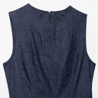 New slim fit fashion retro denim Midi dress