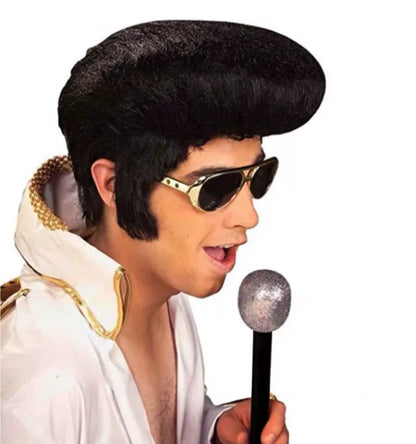 Hot selling spot Elvis wig glasses new male rock singer Elvis Cosplay wig Elvis black heat-resistant synthetic hair party wig ca