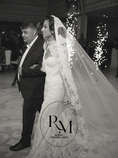Ranmo Exquisite Mermaid Wedding Dress High Neck Full Sleeve 2026 Lace Bridal Gown Lace Court Train Customized Vestidos De Novia