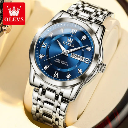 OLEVS Brand Fashion men's watches stainless steel waterproof Quartz wristwatch luminous Original watch for man Dual Calendar