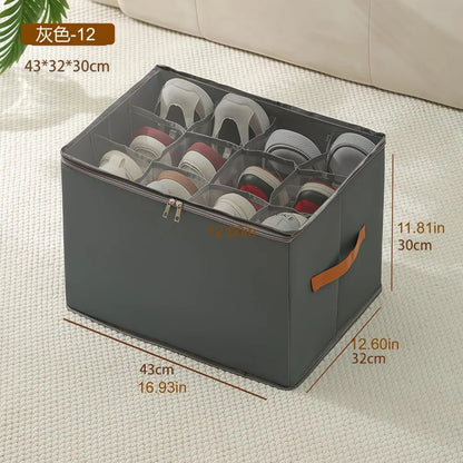 Shoe Storage Box Organizer 600D Oxford Cloth Foldable Clear Cover Zipper Under Bed Closet Wardrobe Dustproof Compartment Holders