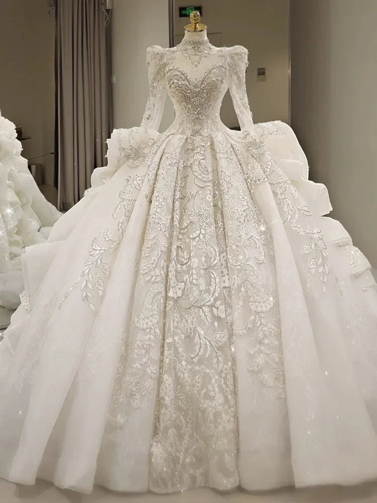Luxurious A-Line Crystal Bead Decoration Women's Wedding Dress Sexy Tight Corset Church Bride Dress Robe De Mariage Customized