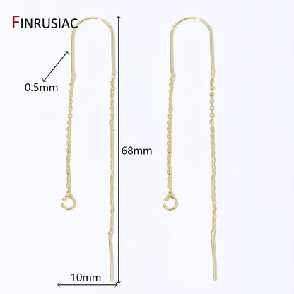 18K Gold Plated Brass Long Tassel Chain Drop Sticker Dangle Earrings Ear Line,Ear Wire Earrings Findings,DIY Jewelry Accessories