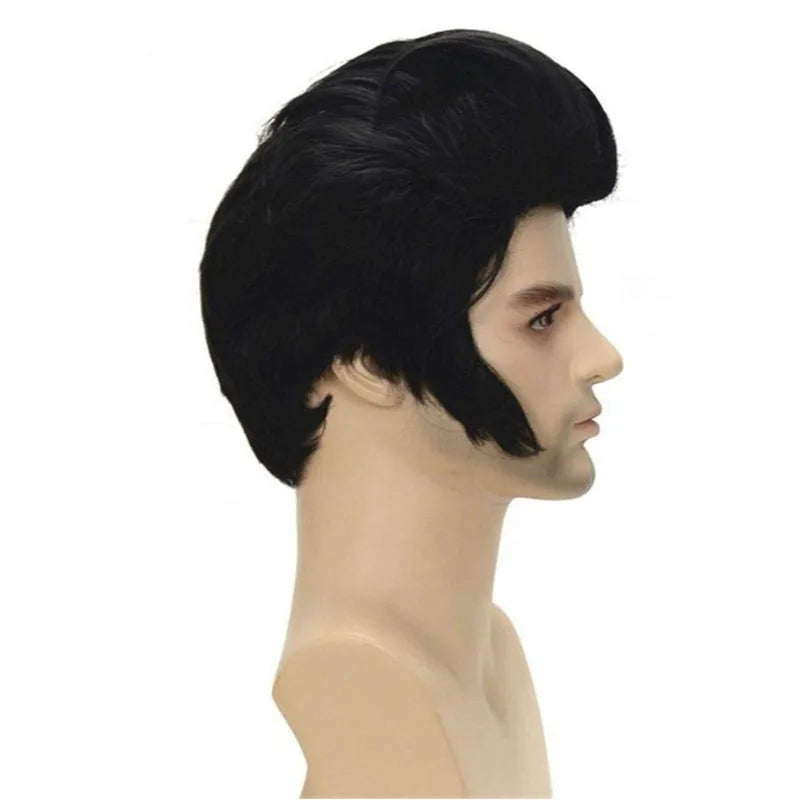 Hot selling spot Elvis wig glasses new male rock singer Elvis Cosplay wig Elvis black heat-resistant synthetic hair party wig ca