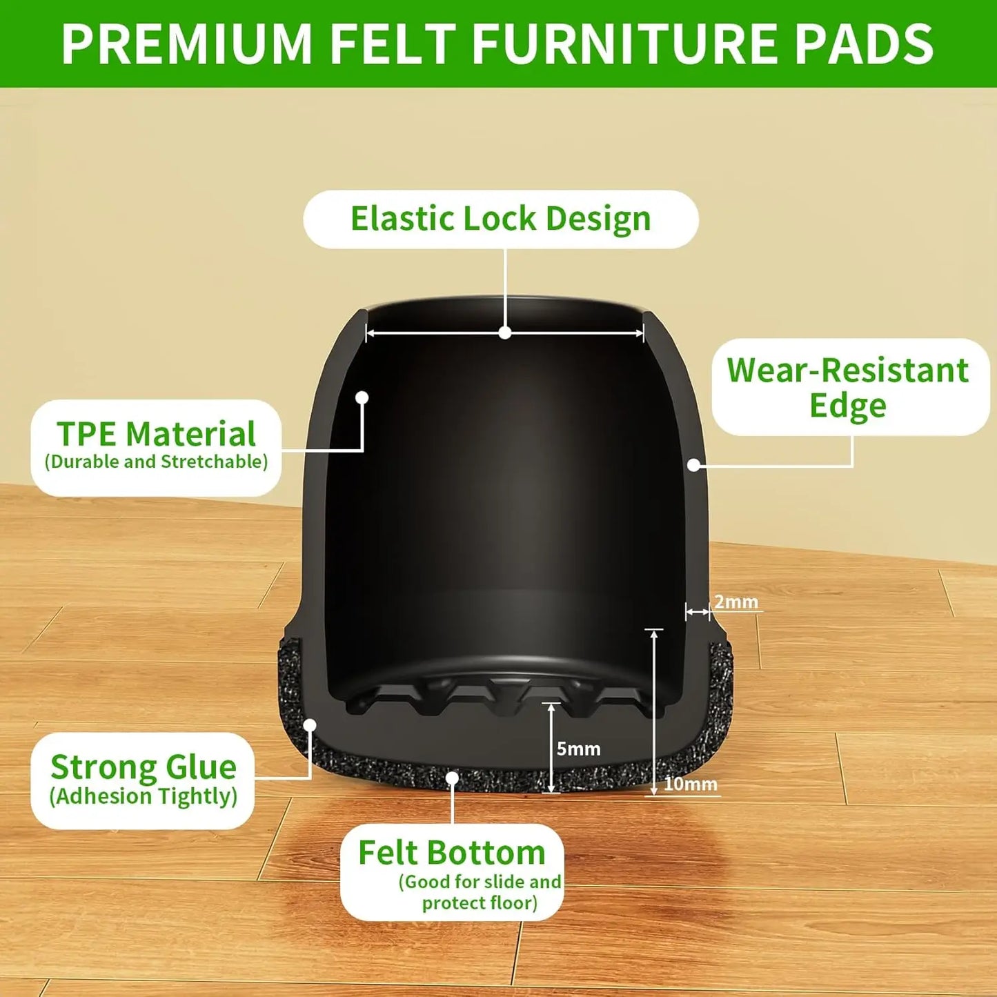 8pcs Black Round Chair Leg Protectors Anti-Slip Silicone Foot Covers for Hardwood Floors Furniture Feet Pads to Prevent Scratche