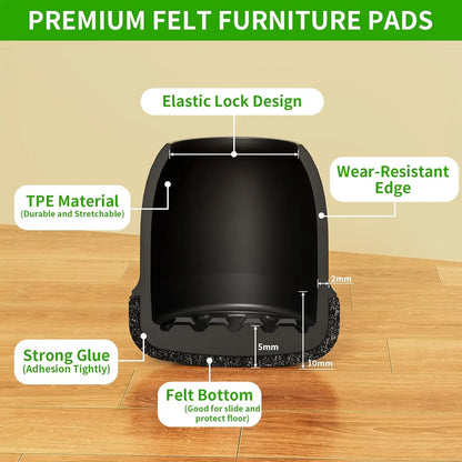 8pcs Black Round Chair Leg Protectors Anti-Slip Silicone Foot Covers for Hardwood Floors Furniture Feet Pads to Prevent Scratche