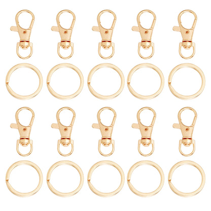 10Sets Alloy Swivel Lobster Clasp Hooks With Split Key Ring Snap Hooks For DIY Keychain Bag Hang Doll Jewelry Making Accessories