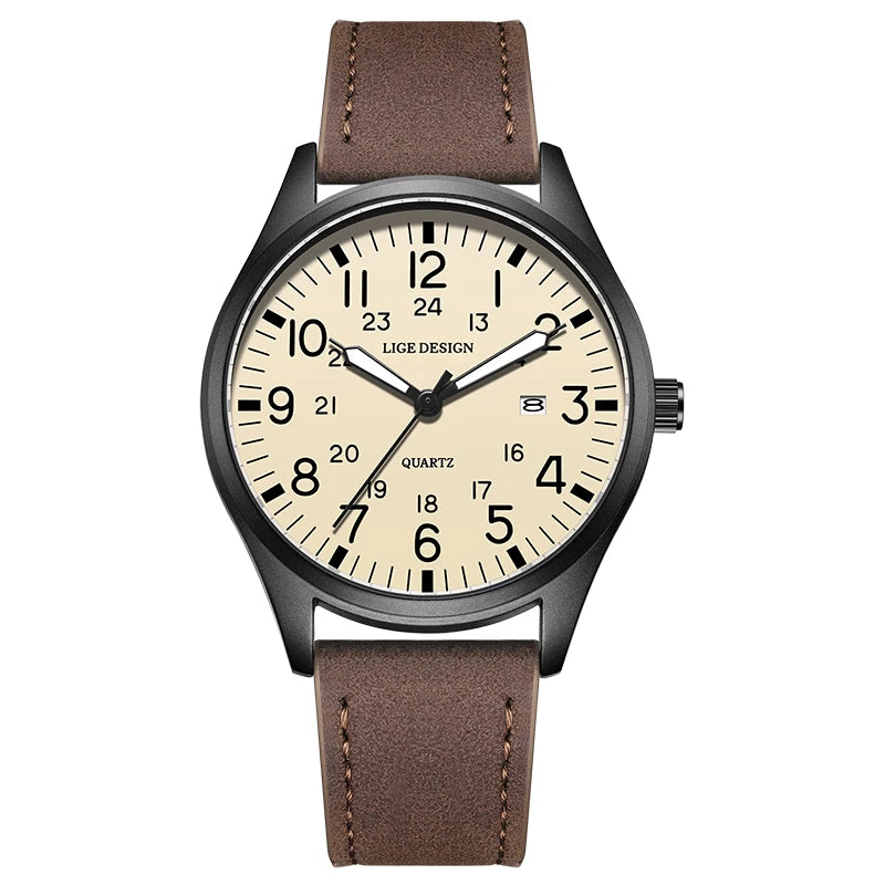 LIGE 2025 TOP NEW quartz wristwatch Arabic Watch for Men Luminous Green Nylon Luxury Leather Wrist Men Watch Montre Homme+BOX