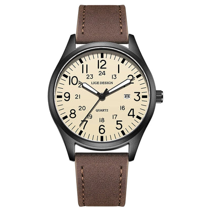LIGE 2025 TOP NEW quartz wristwatch Arabic Watch for Men Luminous Green Nylon Luxury Leather Wrist Men Watch Montre Homme+BOX
