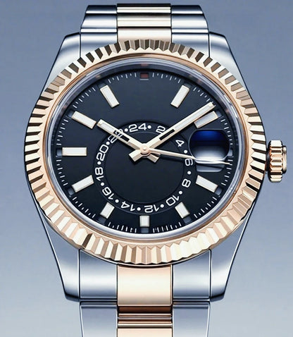 41mm Luxury Men Automatic Mechanical Movement Black Blue Gold Three Tone Luminous Waterproof Sapphire Glass Stainless Steel